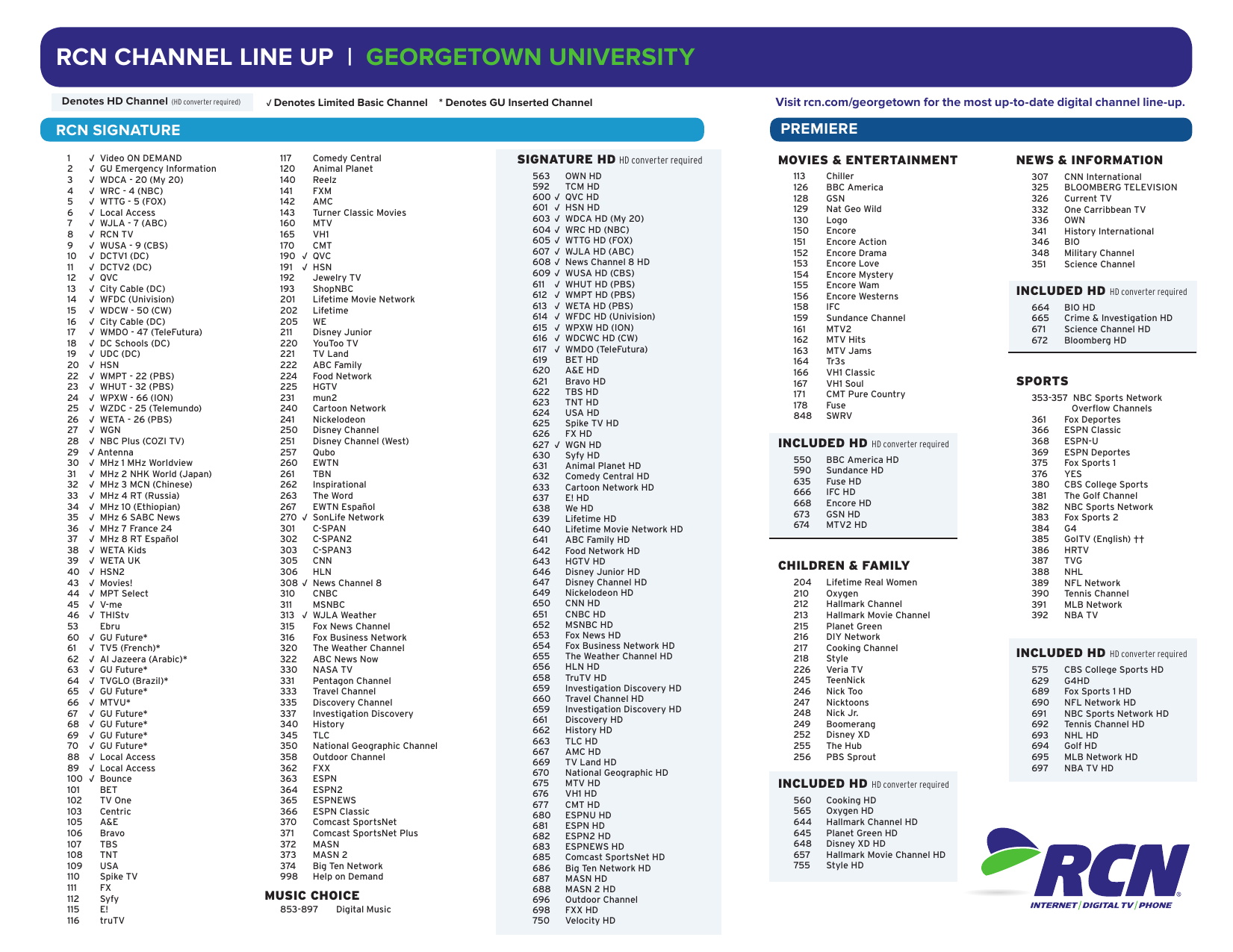 RCN CHANNEL LINE UP UNIVERSITY