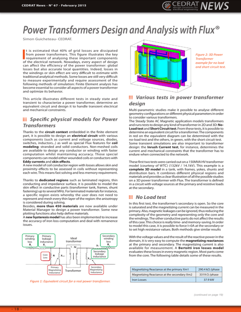 Power Transformers Design and Analysis with Flux