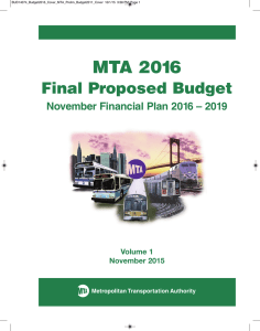 MTA 2016 Final Proposed Budget / November Financial Plan 2016