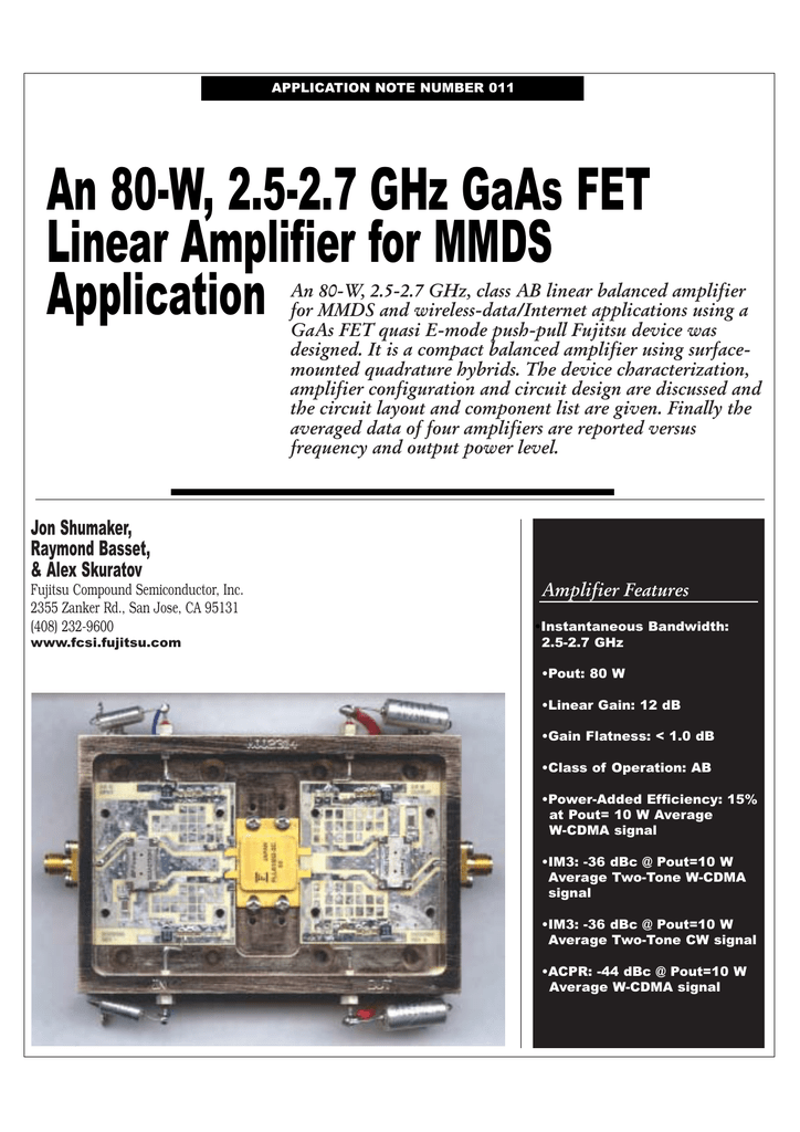 An 80W, 2.52.7 GHz GaAs FET Linear Amplifier for MMDS