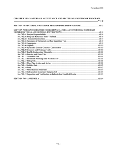 VII: Materials Acceptance and Materials Notebook Program