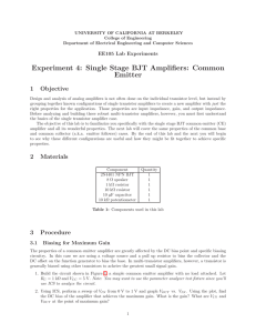 Experiment 4: Single Stage BJT Amplifiers: Common Emitter