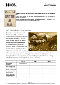 The outbreak of war Student A worksheets Task 1 – Reading and