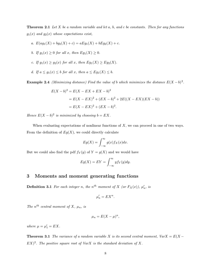 3 Moments And Moment Generating Functions