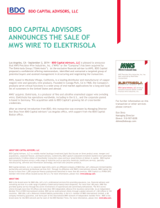 bdo capital advisors announces the sale of mws wire to elektrisola