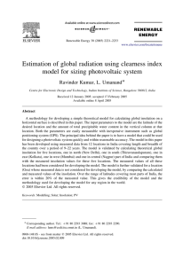 Estimation of global radiation using clearness index model for sizing