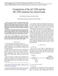 Comparison of the AC UPS and the DC UPS solutions for critical loads