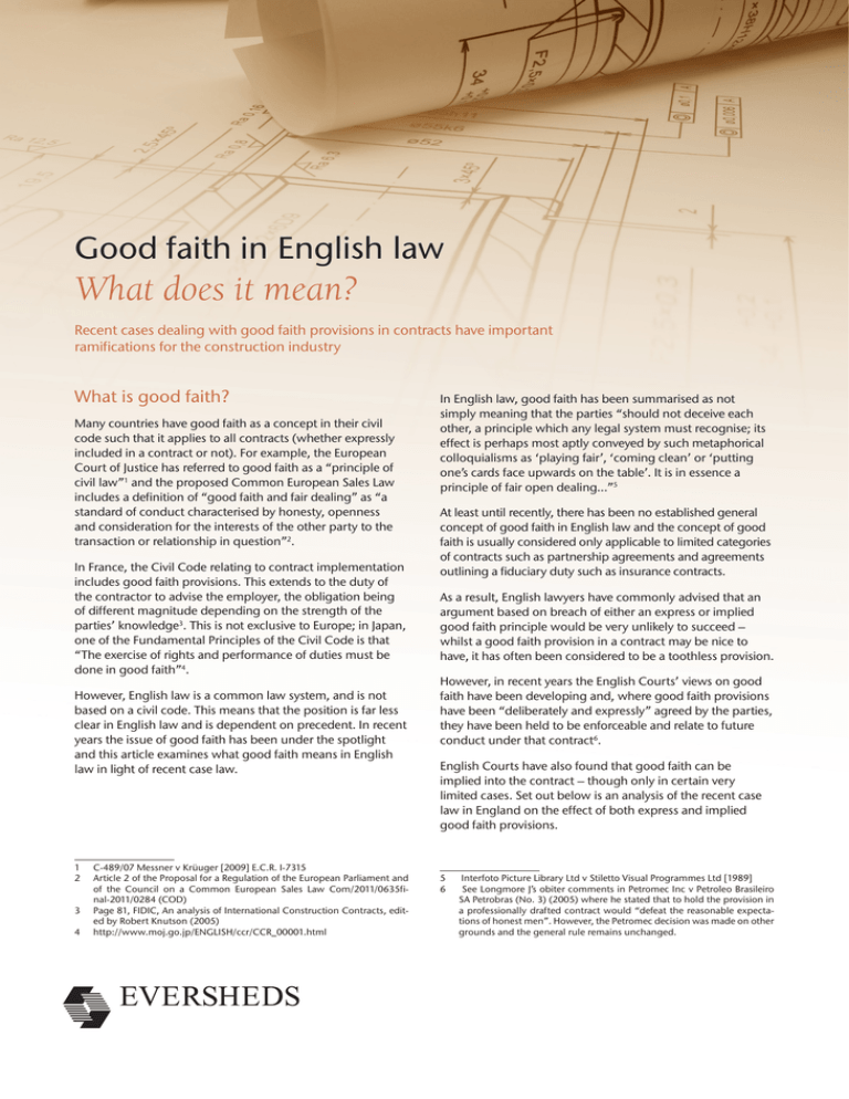 Construction Good Faith In English Law