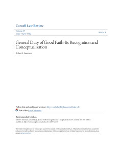 General Duty of Good Faith-Its Recognition and Conceptualization