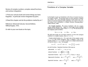 Review of complex numbers, complex valued functions, and contour