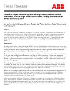 Technical Paper: Low voltage ride-through testing of wind turbine