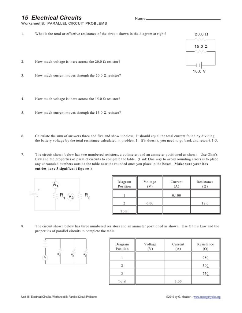 Parallel Circuit Problems Worksheet Answer Key - Physics 6 2 6 Ohm S