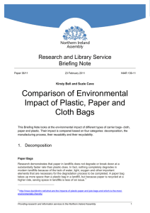 Comparison of Environmental Impact of Plastic, Paper and Cloth Bags