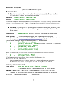 Introduction to Linguistics Syntax 2 (cont`d): Universal syntax 1