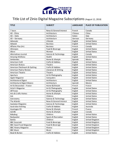 Title List of Zinio Digital Magazine Subscriptions