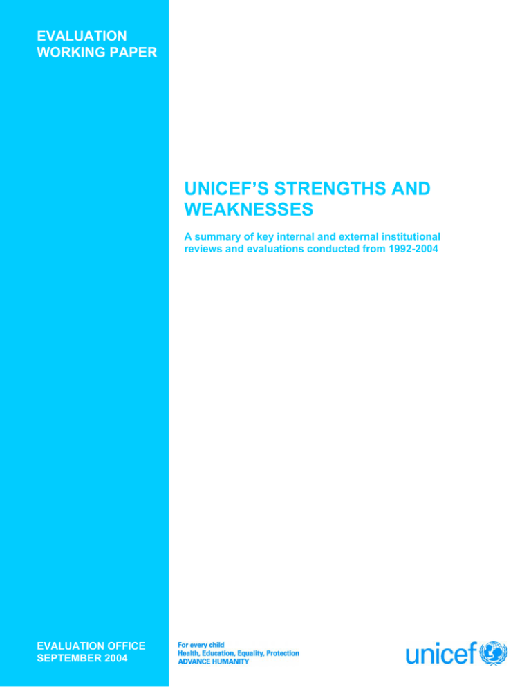UNICEF`S STRENGTHS AND WEAKNESSES