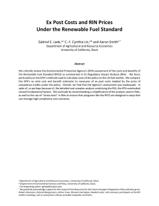 Ex Post Costs and RIN Prices Under the Renewable Fuel Standard