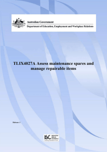 TLIX4027A Assess maintenance spares and manage repairable items