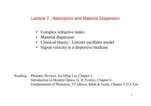 Lecture 7. Absorption and Material Dispersion • Complex refractive