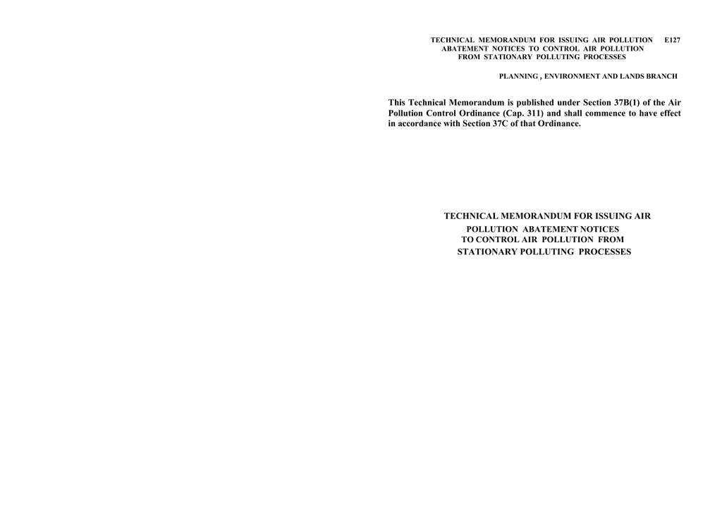 Technical Memorandum For Issuing Air Pollution Abatement Notices To