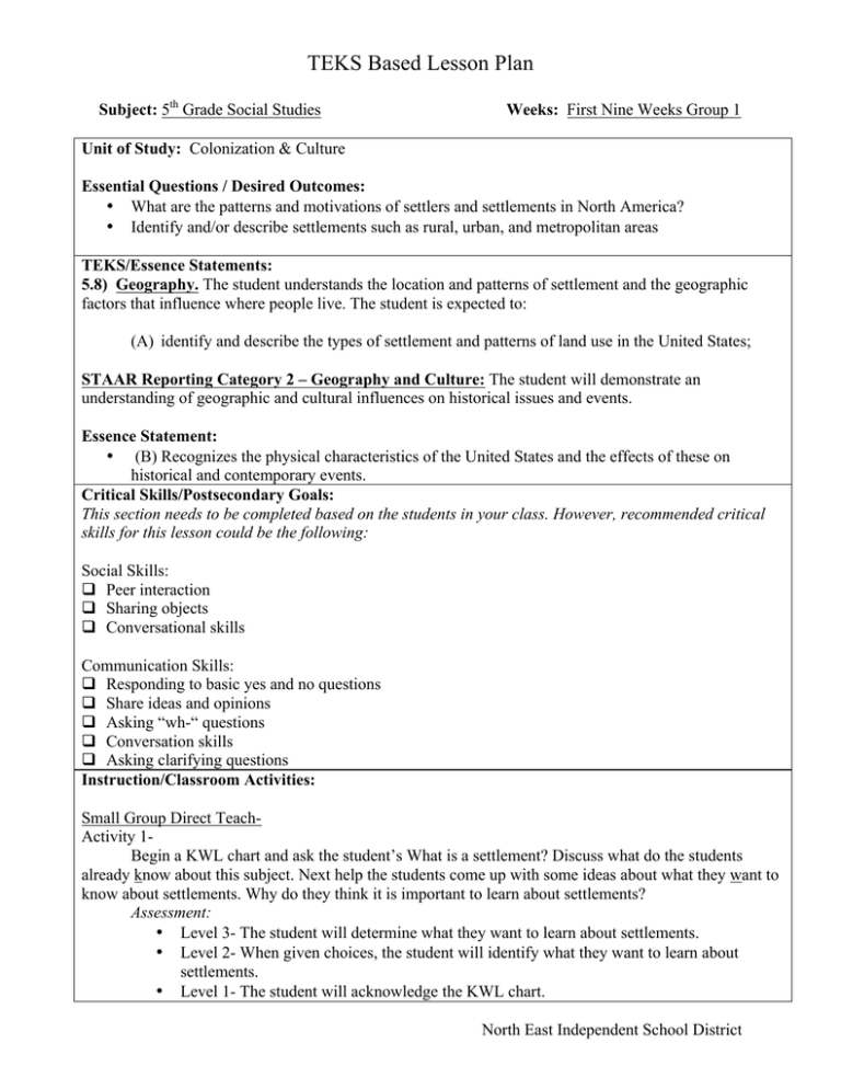 5th Grade Social Studies 1st Nine Weeks Group 1