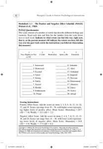 Worksheet 3.1 The Positive and Negative Affect Schedule (PANAS