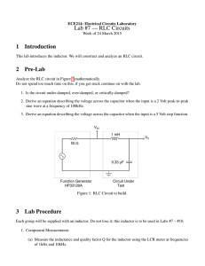 Lab #7 — RLC Circuits 1 Introduction 2 Pre