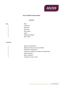 ASISA STANDARD ON REPLACEMENT CONTENTS Para Title 1