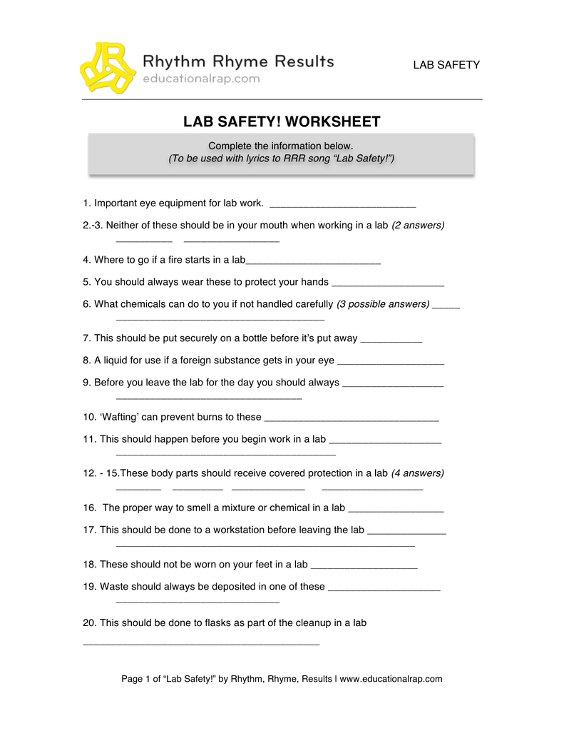 Lab Safety Worksheet Inside Lab Safety Worksheet Answers