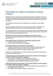 Information on notice to terminate a training contract