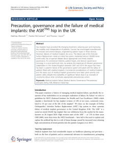 Precaution, governance and the failure of medical implants: the ASR