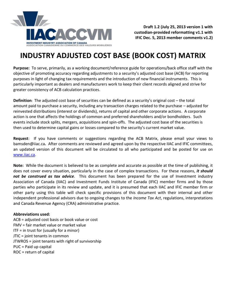 industry-adjusted-cost-base-book-cost-matrix