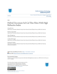 Hybrid Zirconium Sol-Gel Thin Films With High Refractive Index