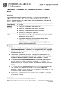 TKT Module 2: Identifying Lesson Aims - Teacher's Notes