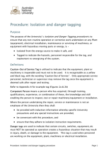 Procedure: Isolation and danger tagging