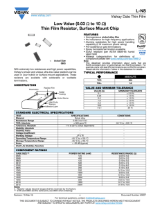 L-NS Low Value (0.03 Ω to 10 Ω) Thin Film Resistor, Surface Mount