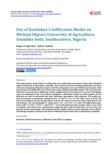 Use of Kostiakov`s Infiltration Model on Michael Okpara University of
