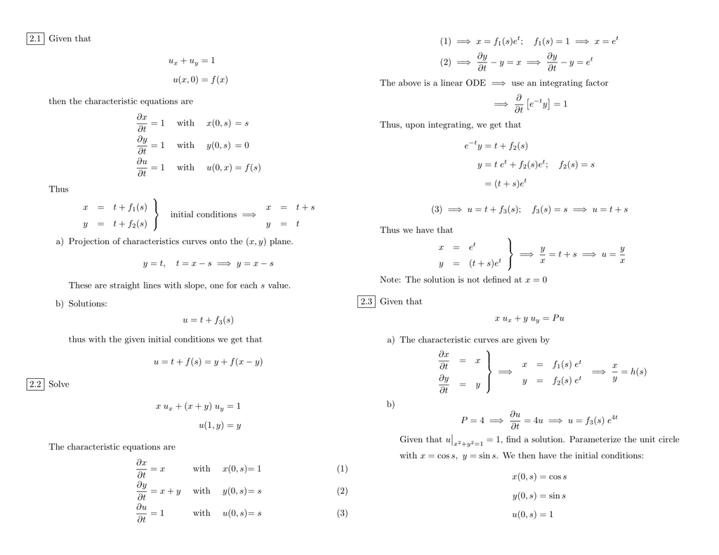 2 1 Given That Ux Uy 1 U X 0 F X Then The Characteristic