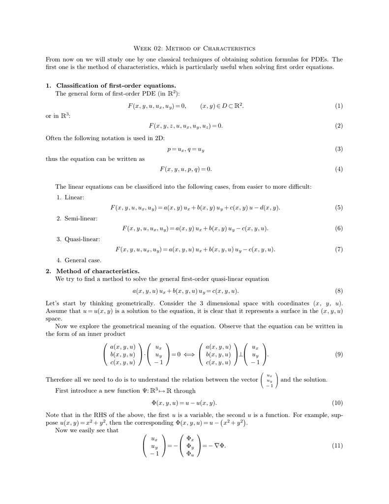 Week 02 Method Of Characteristics From Now On We Will Study One