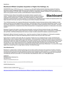 Blackboard Affiliate Completes Acquisition of Higher One Holdings