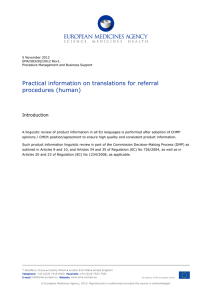 Practical information on translations for referral procedures (human)