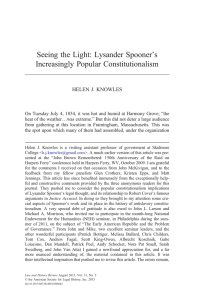Seeing the Light: Lysander Spooner`s Increasingly Popular