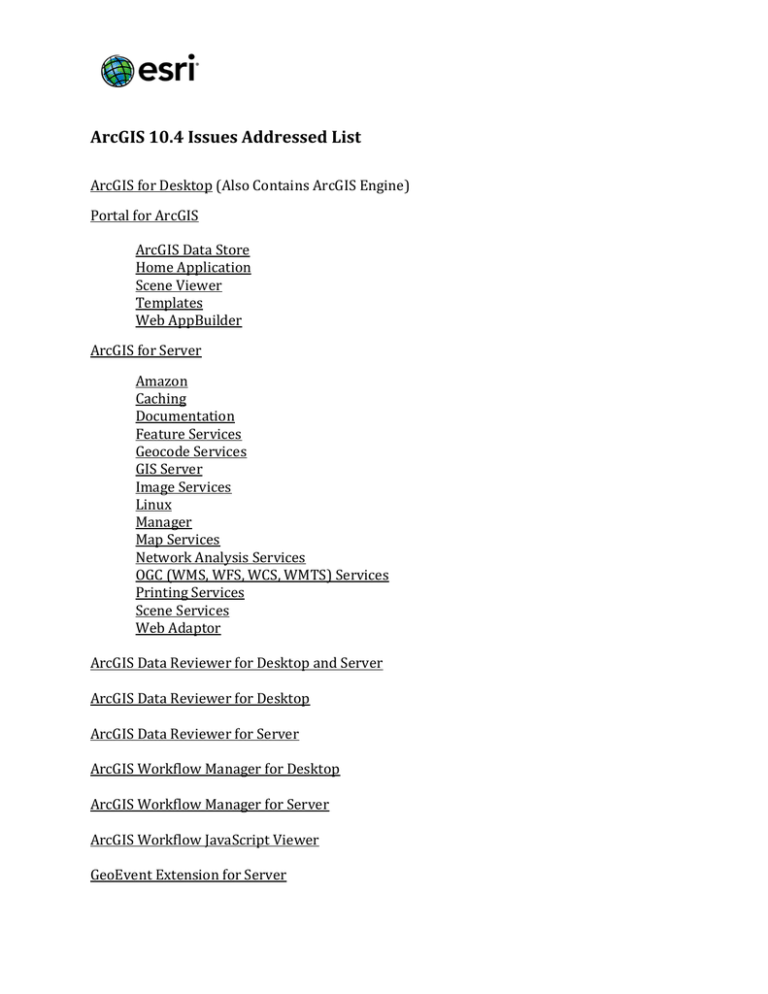 Arcgis 10 4 Issues Addressed List