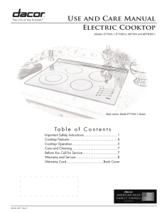 USE ANd CARE MANUAl Electric Cooktop