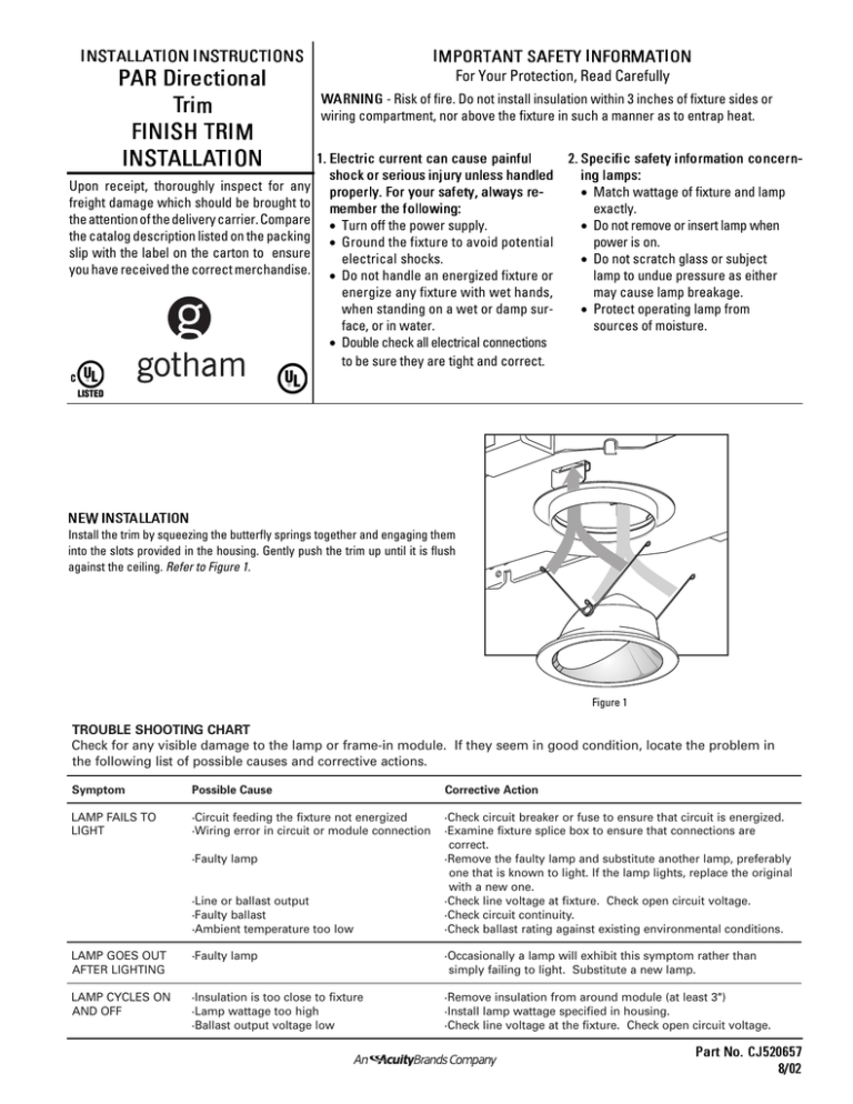 PAR Directional Trim FINISH TRIM INSTALLATION