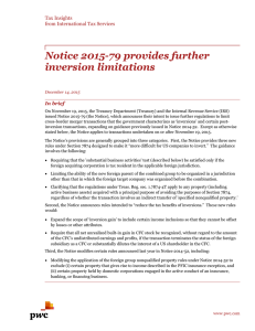 Notice 2015-79 provides further inversion limitations