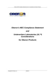 Oberon`s NEC Compliance Statement and Underwriters
