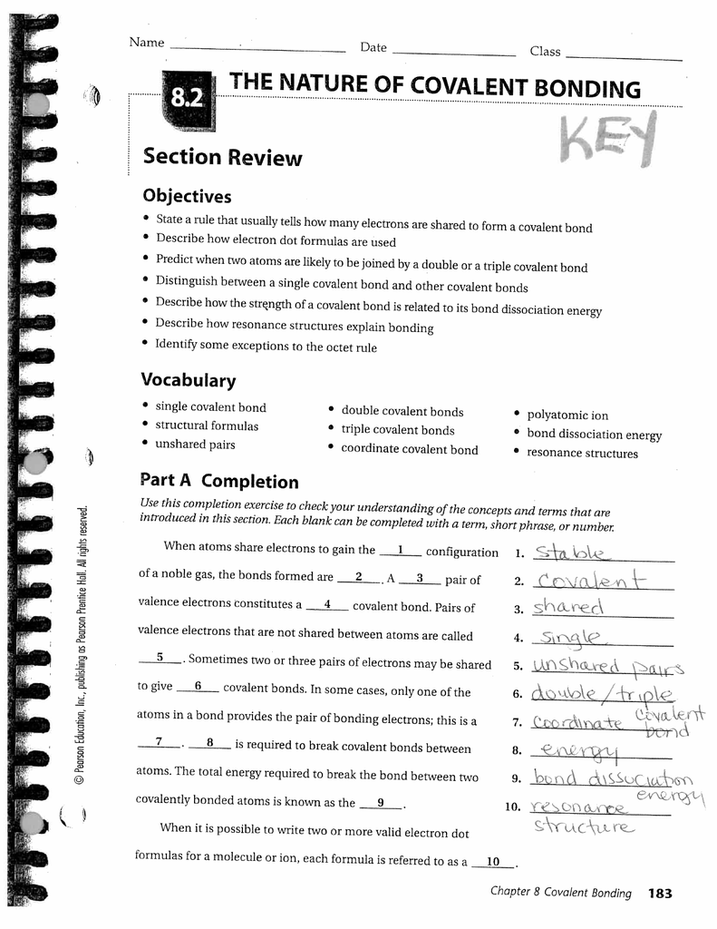 Section Review The Nature Ofcovalent Bonding