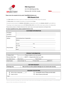 RMA Department: RMA:______ RMA Request Form