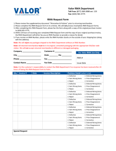 Valor RMA Department RMA Request Form